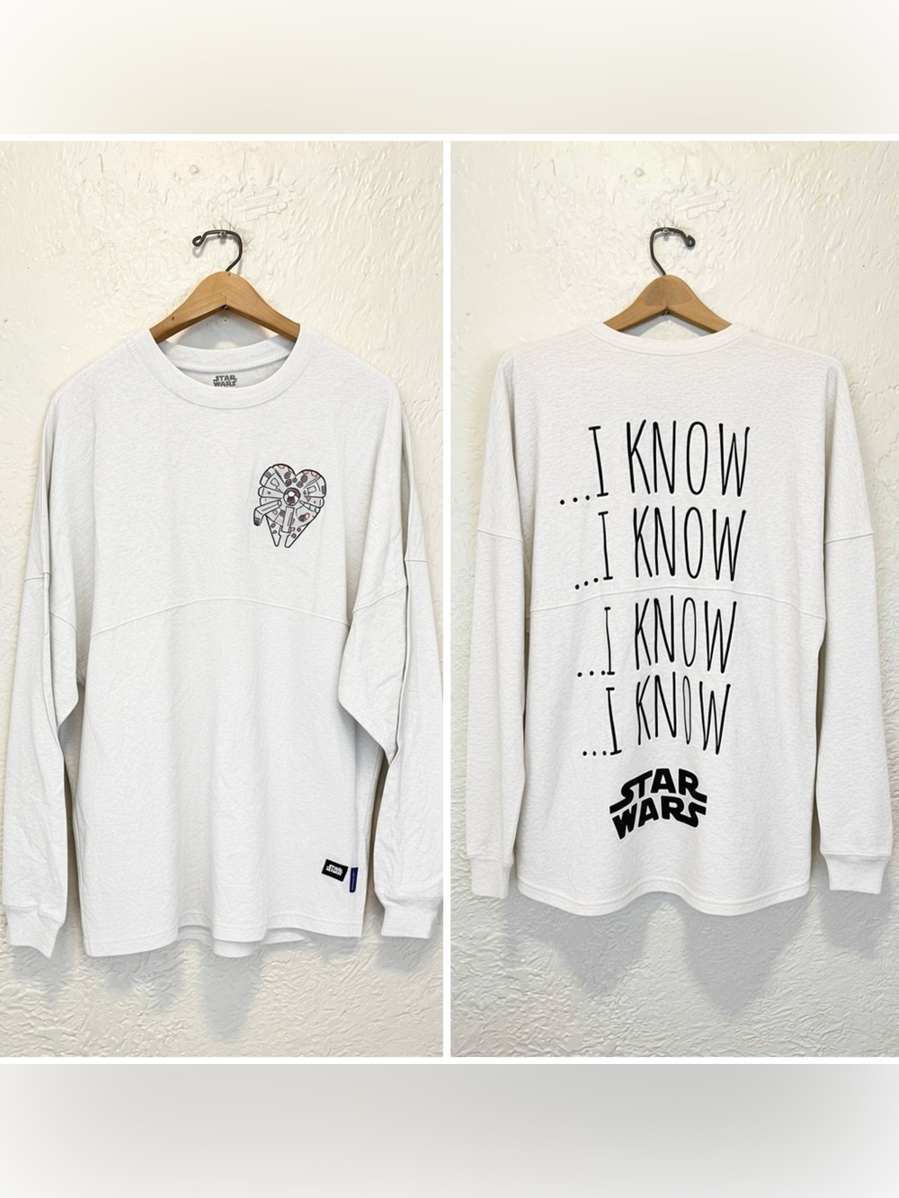 Disney Star Wars T-Shirt Long Sleeve I Know Heart Millennium Falcon Large L